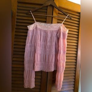 Gorgeous feminine dusty rose semi sheer top. Can be worn multiple ways